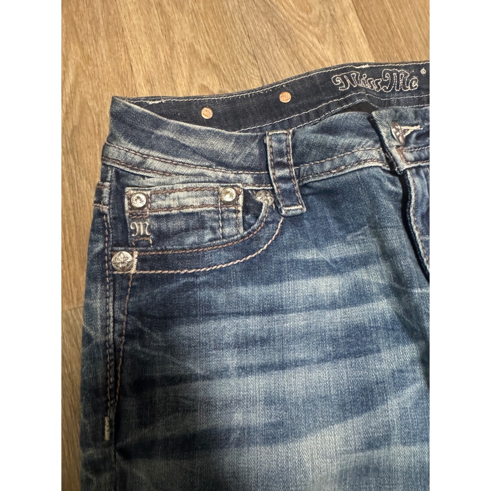 Miss Me Signature Slim Bootcut Embellished Jeans Medium Wash Size 30 Rhinestone - Picture 6 of 11